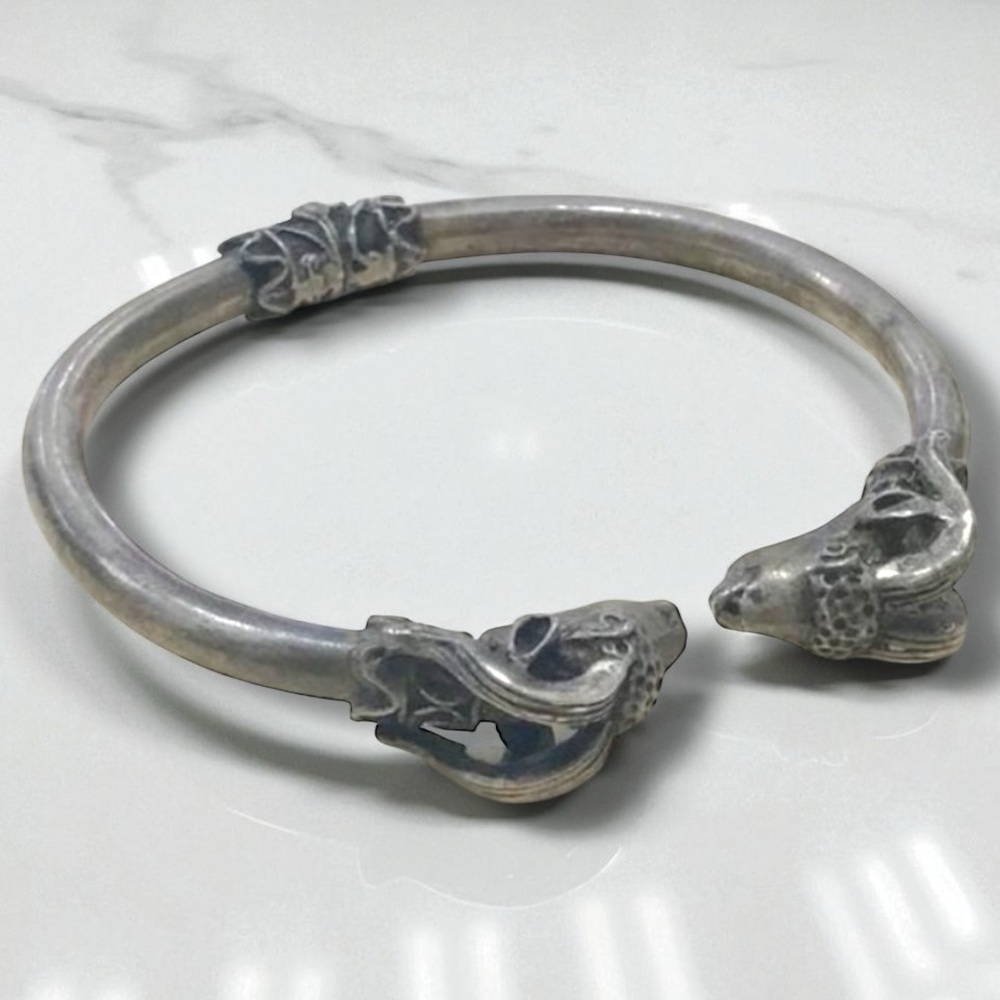 Vintage 900 Silver Double Rams Head Bracelet Greek